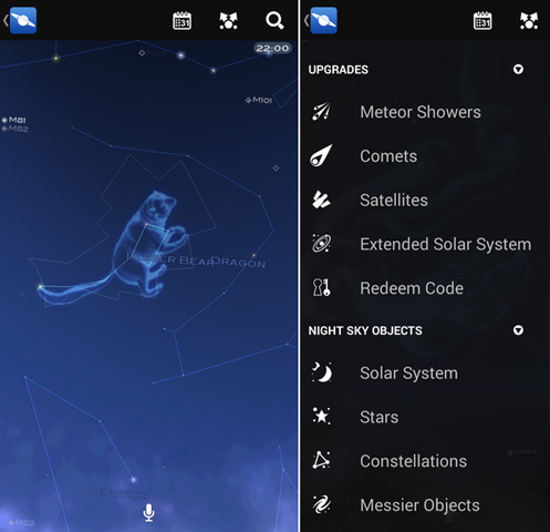 Astronomical program-navigator shows the constellation of the Big Dipper on the screen of a mobile device